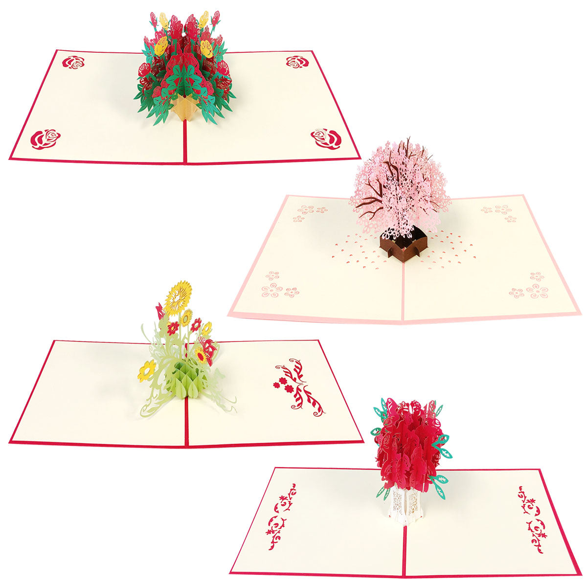 Wrapables 3D Pop-Up Greeting Cards for Birthday, Thank you, Anniversary, Wedding, Holidays (Set of 4)