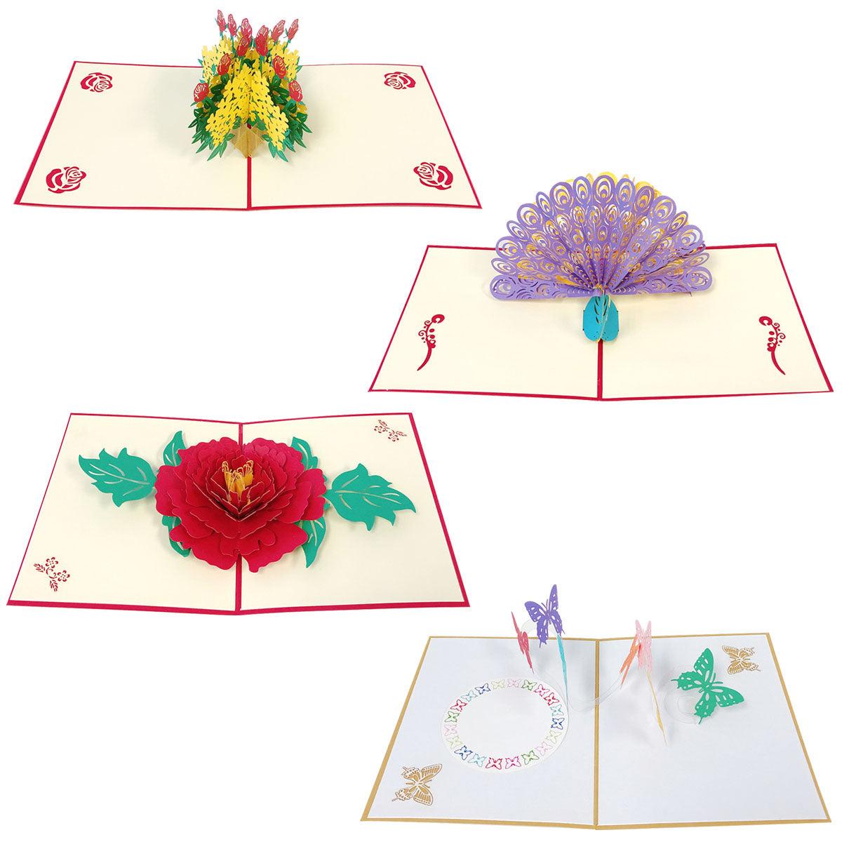 Wrapables 3D Pop-Up Greeting Cards for Birthday, Thank you, Anniversary, Wedding, Holidays (Set of 4)