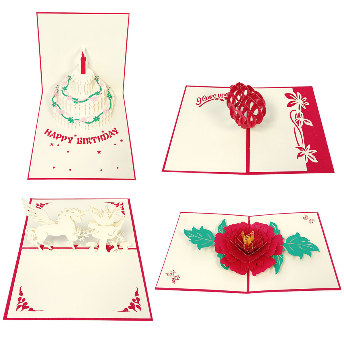 Wrapables 3D Pop-Up Greeting Cards for Birthday, Thank you, Anniversary, Wedding, Holidays (Set of 4)