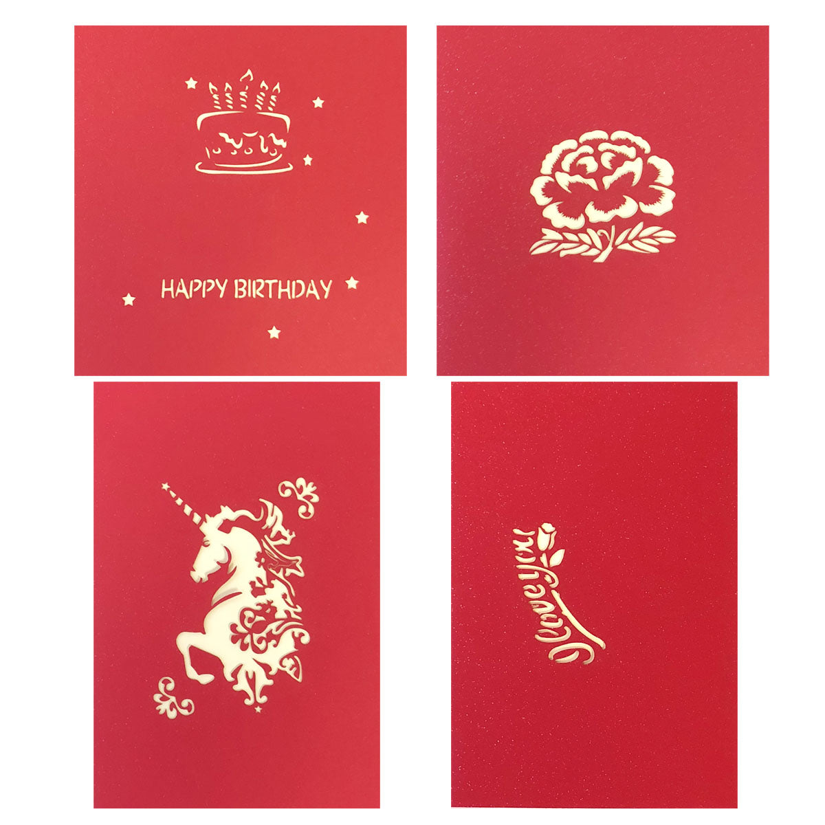 Wrapables 3D Pop-Up Greeting Cards for Birthday, Thank you, Anniversary, Wedding, Holidays (Set of 4)