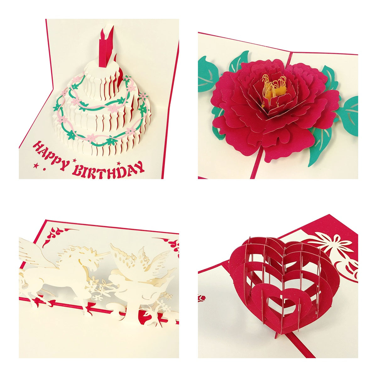 Wrapables 3D Pop-Up Greeting Cards for Birthday, Thank you, Anniversary, Wedding, Holidays (Set of 4)