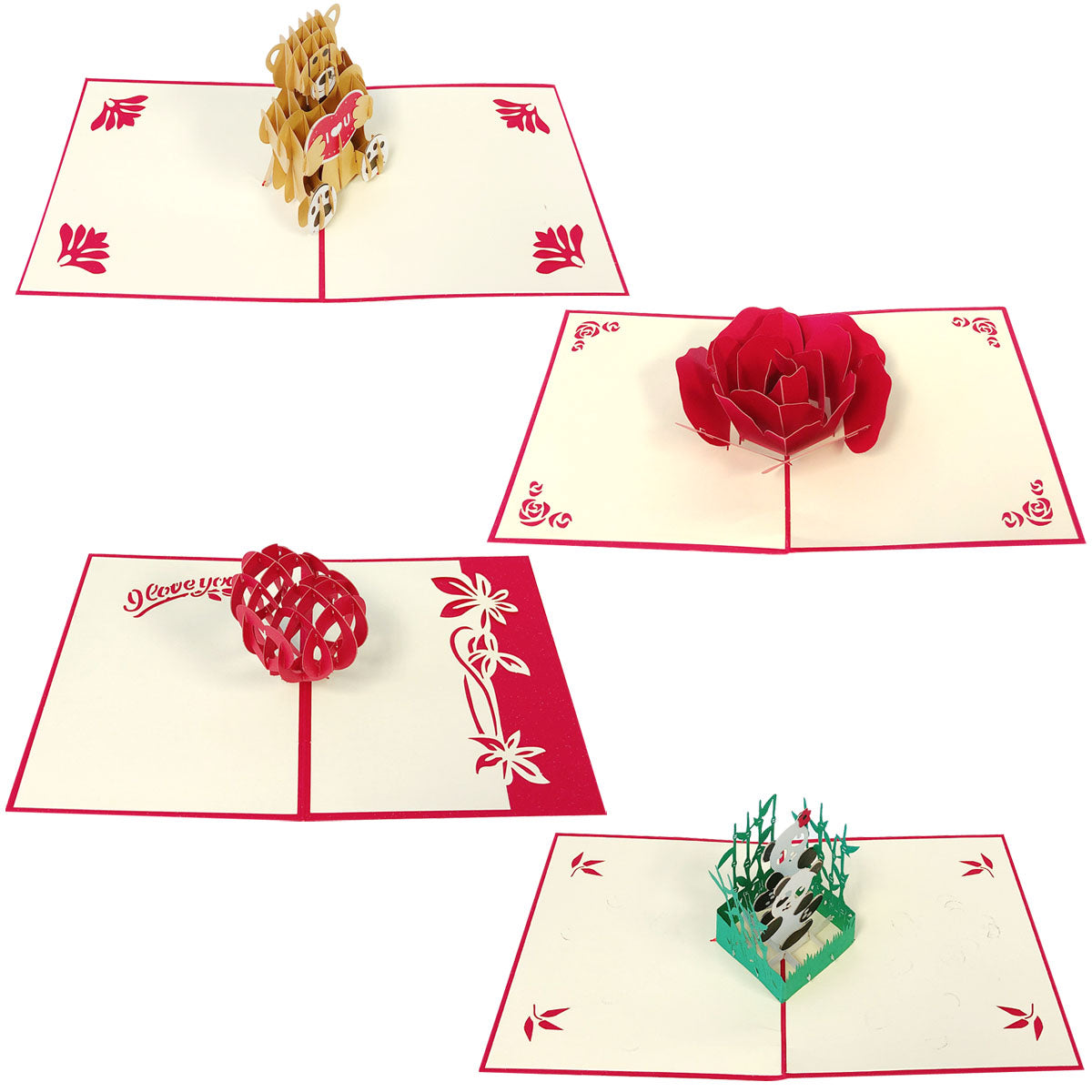 Wrapables 3D Pop-Up Greeting Cards for Birthday, Thank you, Anniversary, Wedding, Holidays (Set of 4)