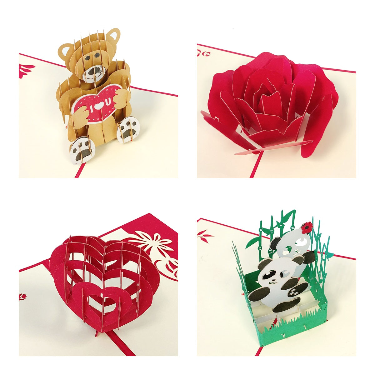Wrapables 3D Pop-Up Greeting Cards for Birthday, Thank you, Anniversary, Wedding, Holidays (Set of 4)