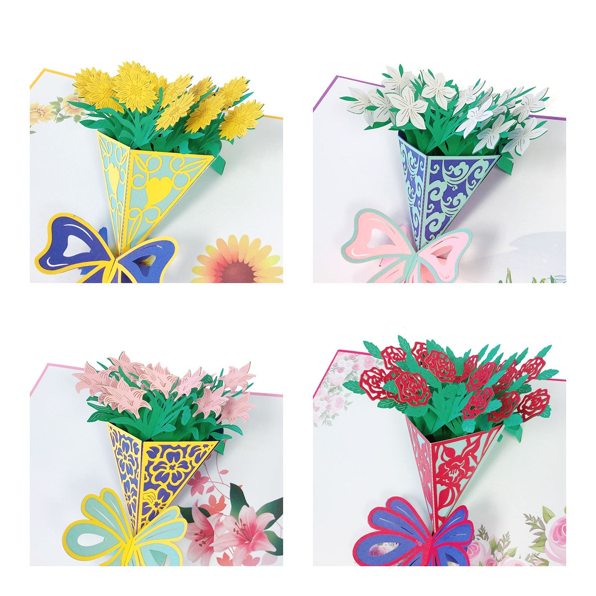 Wrapables 3D Pop-Up Greeting Cards for Birthday, Thank you, Anniversary, Wedding, Holidays (Set of 4)