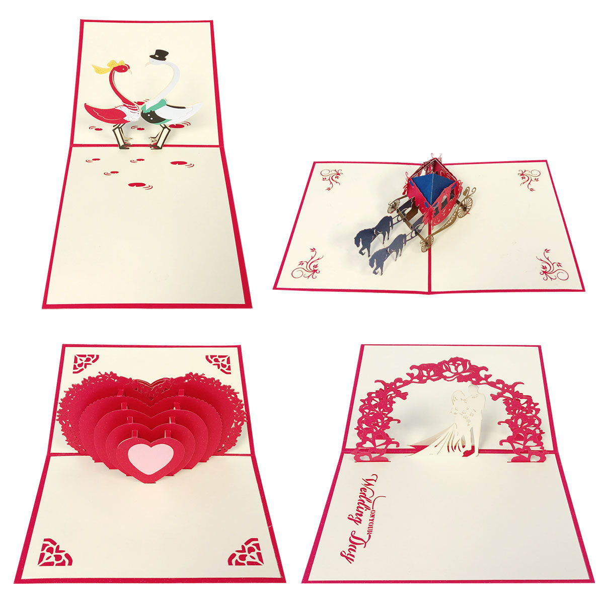 Wrapables 3D Pop-Up Greeting Cards for Birthday, Thank you, Anniversary, Wedding, Holidays (Set of 4)