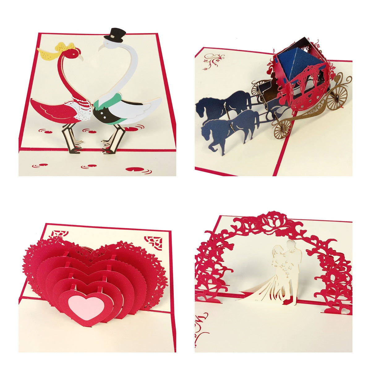 Wrapables 3D Pop-Up Greeting Cards for Birthday, Thank you, Anniversary, Wedding, Holidays (Set of 4)