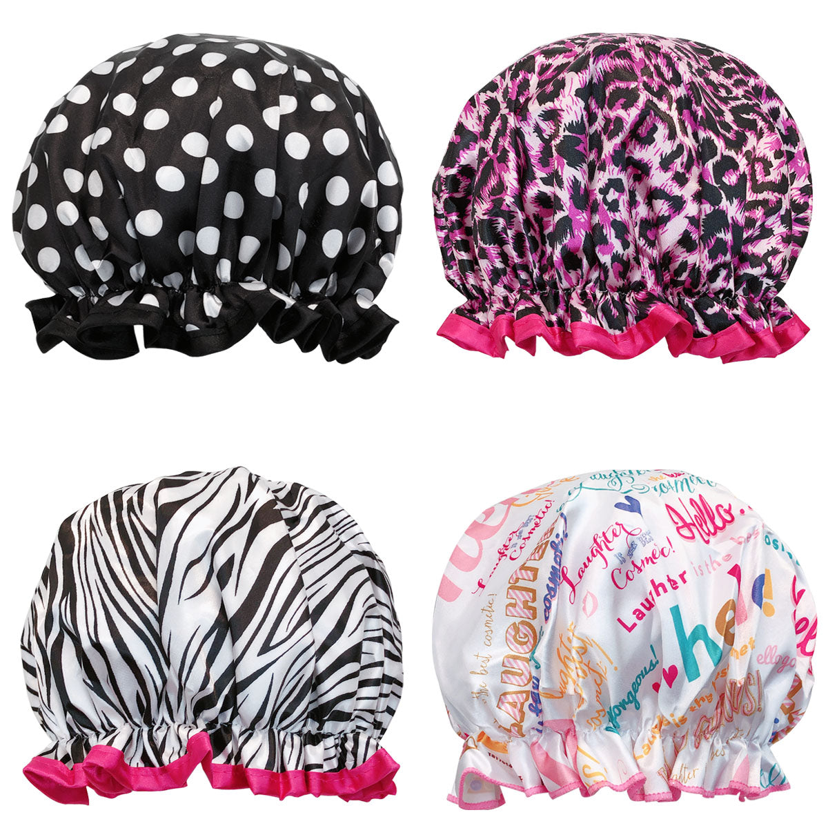 Wrapables Stylish Double Layer Waterproof Shower Caps (Set of 4)