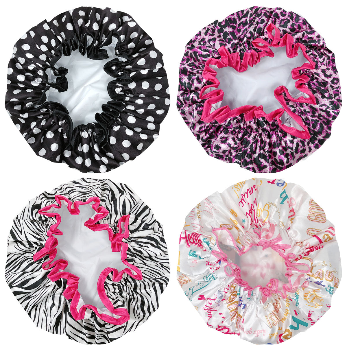 Wrapables Stylish Double Layer Waterproof Shower Caps (Set of 4)