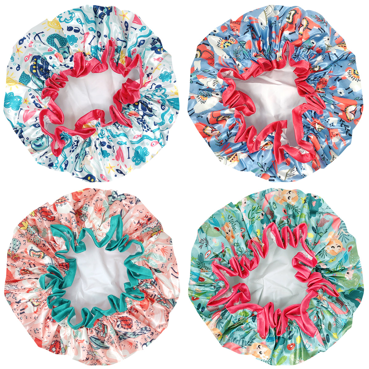 Wrapables Stylish Double Layer Waterproof Shower Caps (Set of 4)