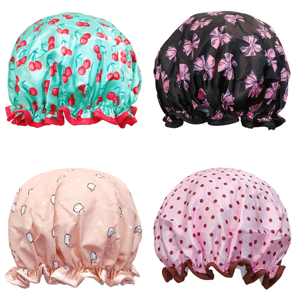 Wrapables Stylish Double Layer Waterproof Shower Caps (Set of 4)
