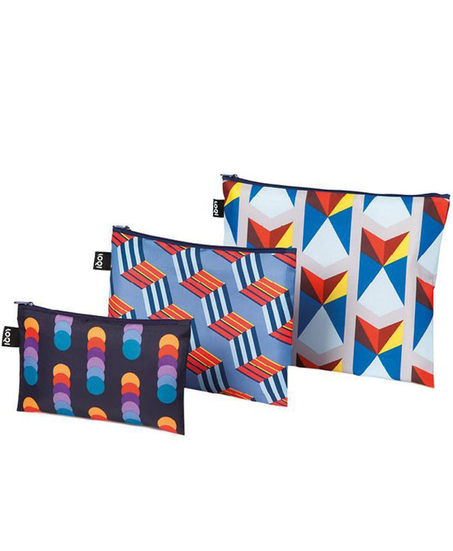 LOQI GEOMETRIC Circles, Stripes, Triangles Zip Pockets