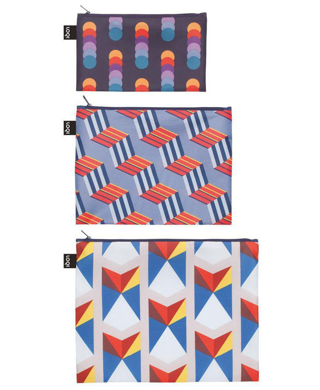 LOQI GEOMETRIC Circles, Stripes, Triangles Zip Pockets