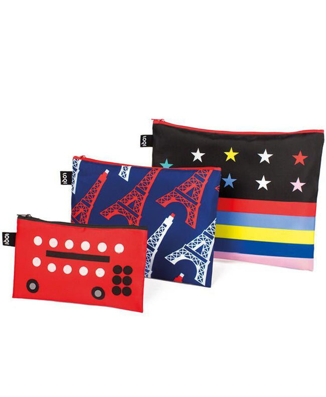 LOQI TRAVEL Bus, Eiffel Tower, Stars & Stripes Zip Pockets