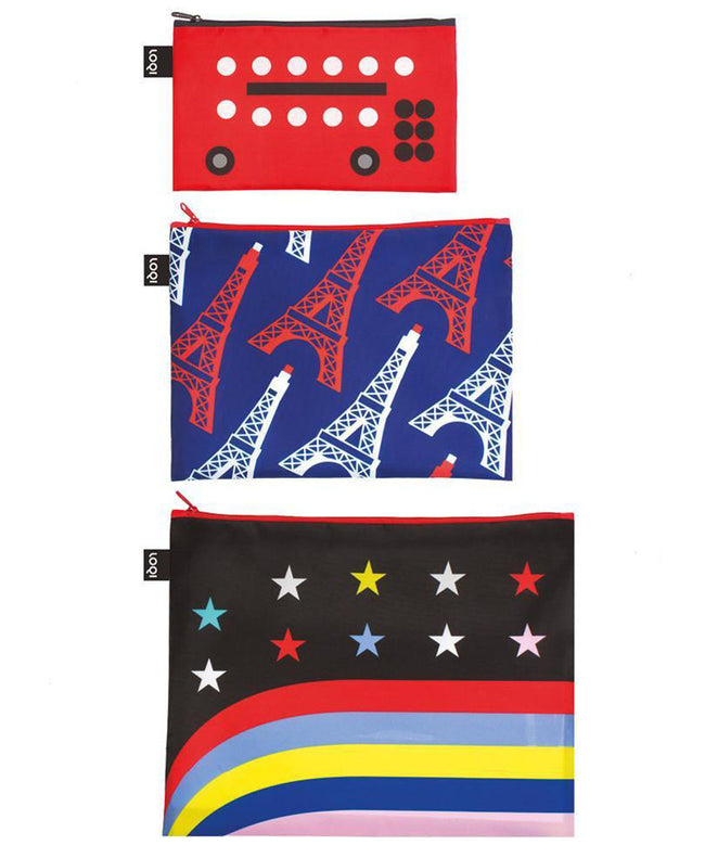LOQI TRAVEL Bus, Eiffel Tower, Stars & Stripes Zip Pockets