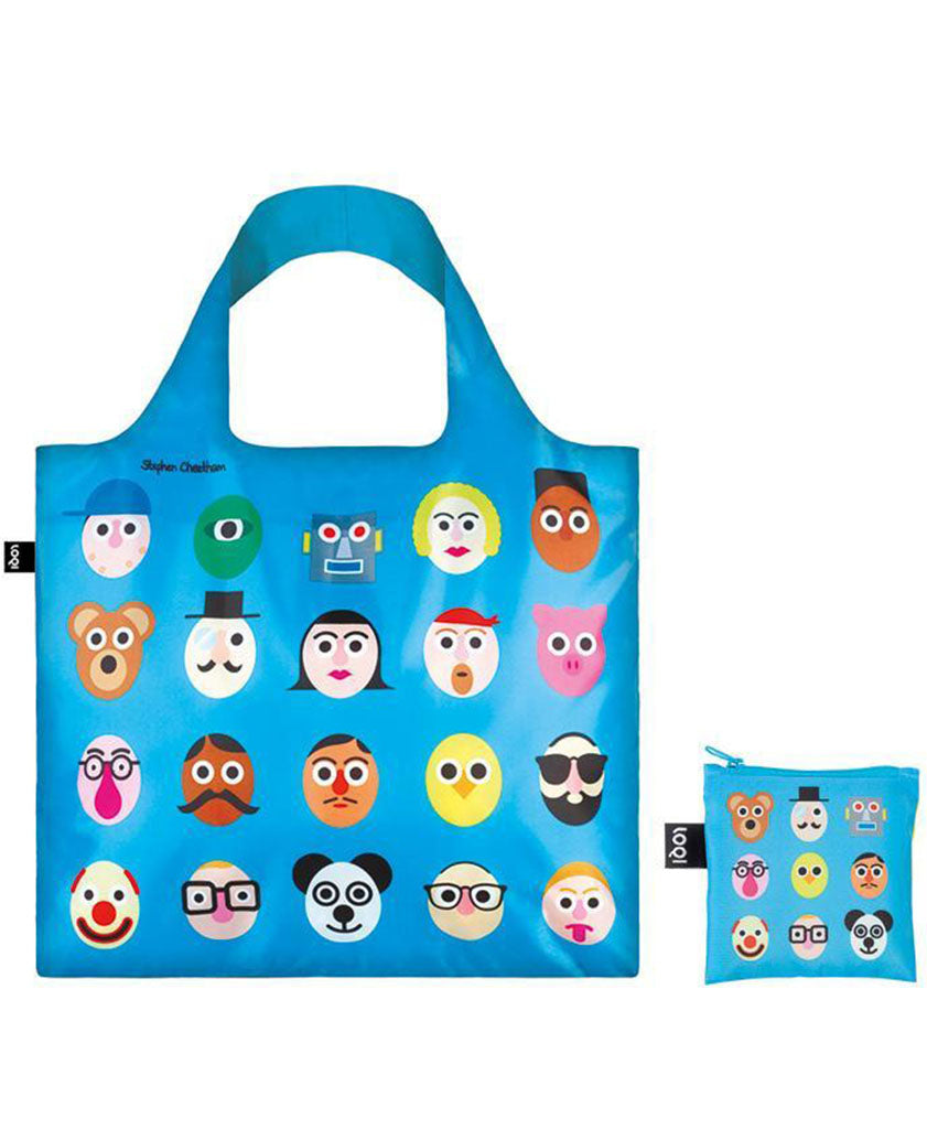 LOQI STEPHEN CHEETHAM Faces Blue Reusable Shopping Bag
