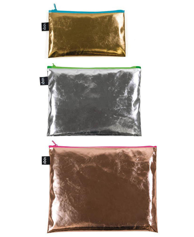 LOQI METALLIC Gold, Silver, Rose Gold, Coloured Zip Pockets