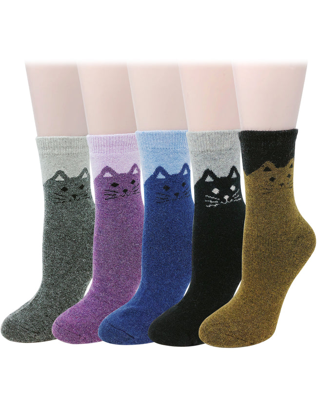 Wrapables Women's Cute and Cozy Cat Socks (Set of 5)