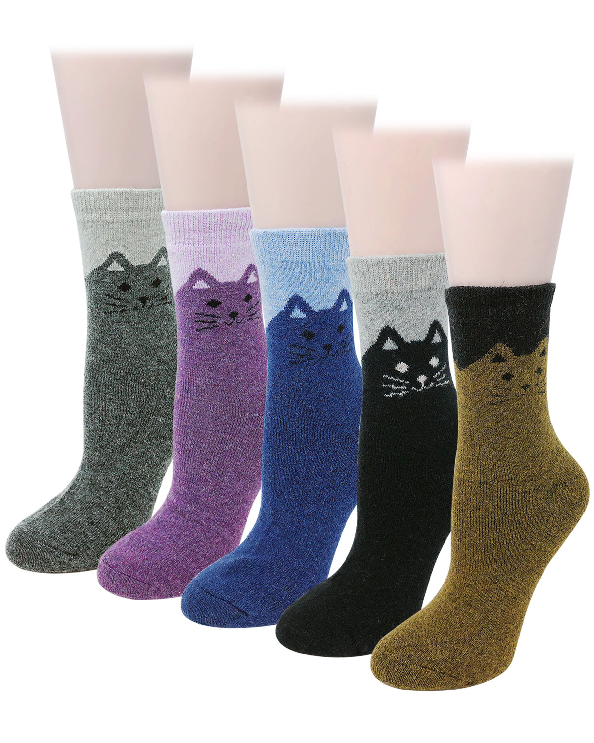 Wrapables Women's Thick Winter Warm Cat Print Wool Socks (Set of 5)