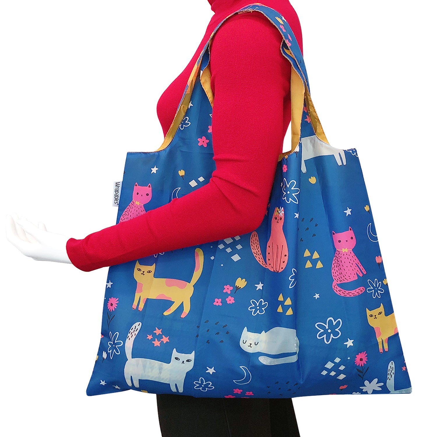 Wrapables Large Reusable Shopping Tote Bag with Outer Pouch (Set of 3)