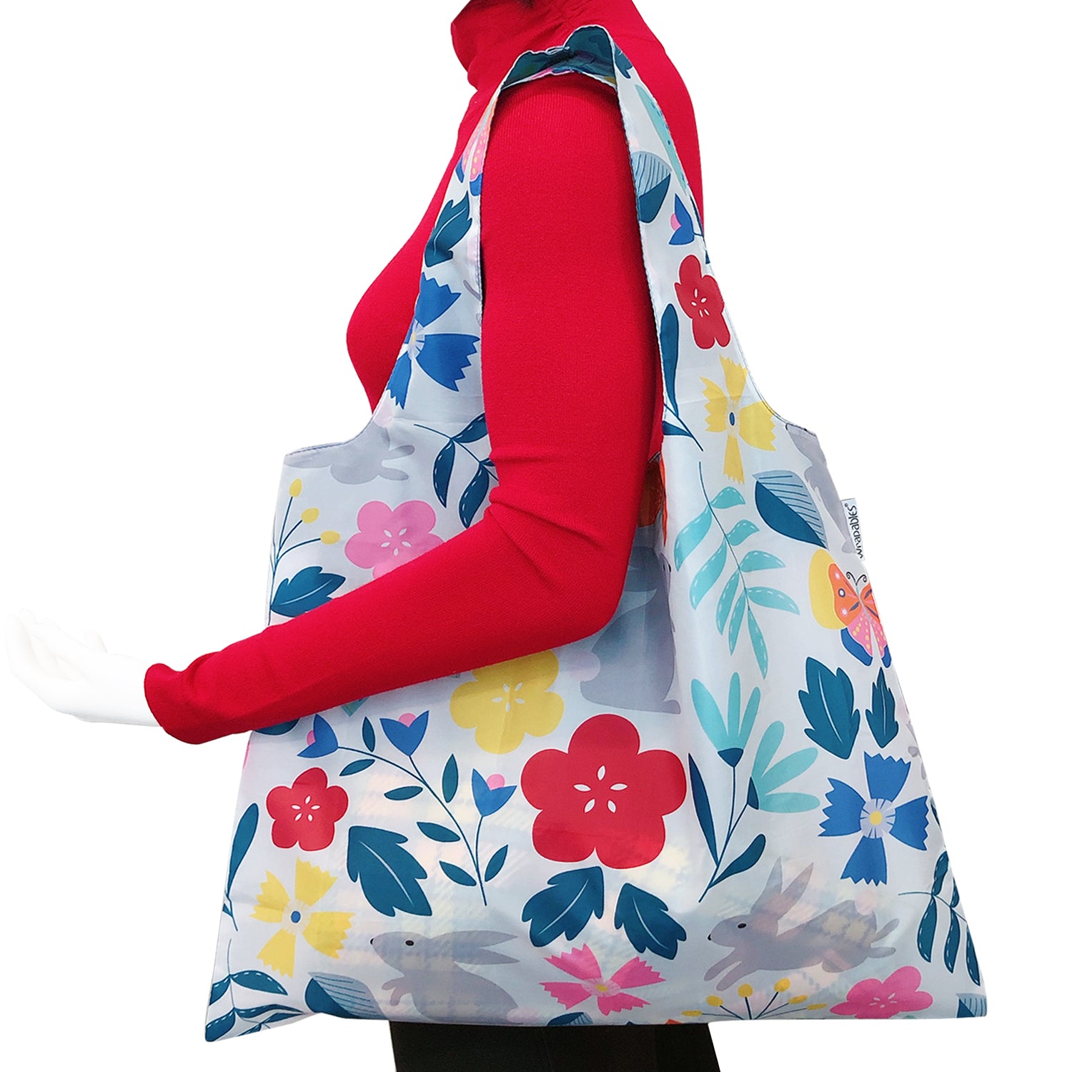 Wrapables Large Reusable Shopping Tote Bag with Outer Pouch (Set of 3)