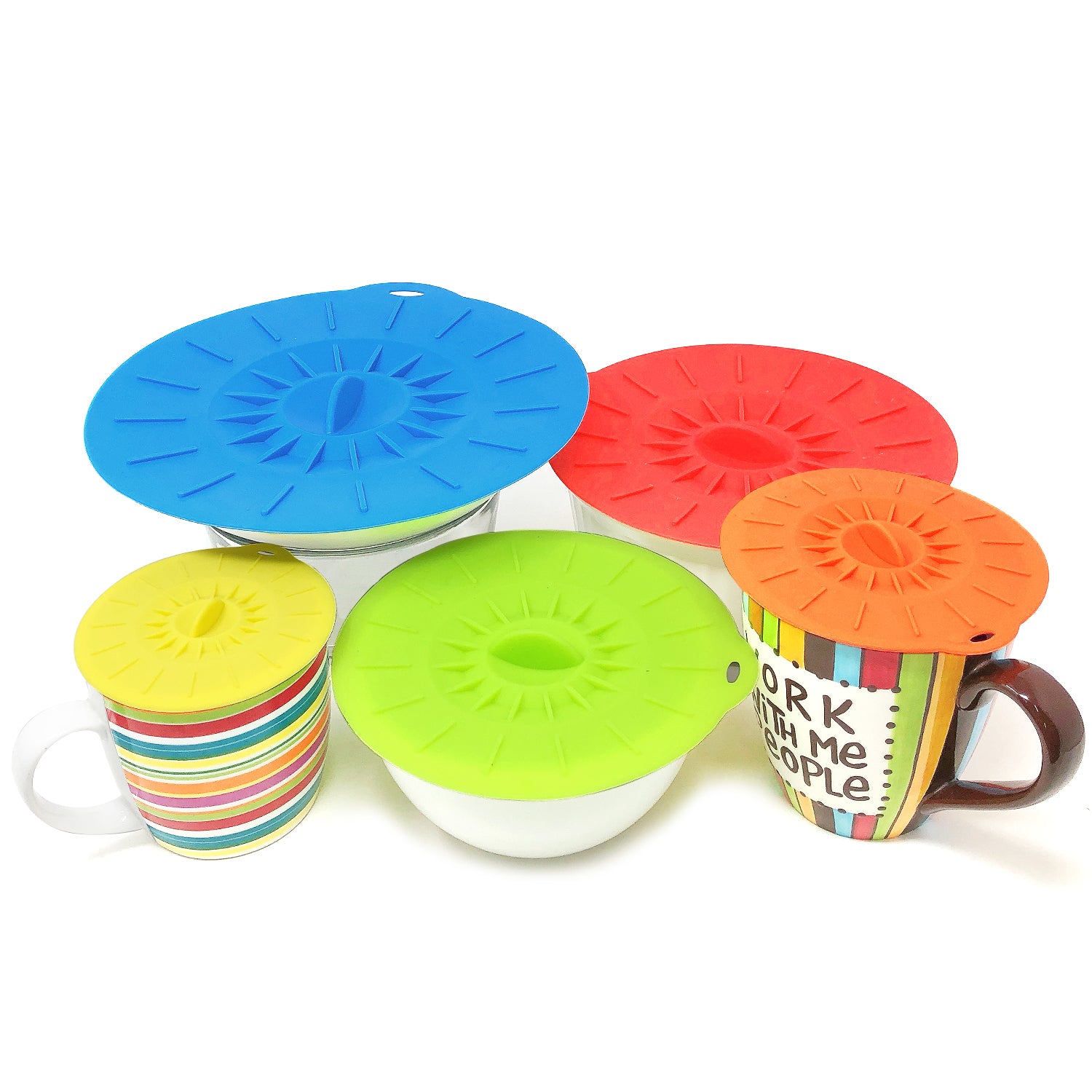 Wrapables Reusable Silicone Suction Bowl Lids, Food Storage Covers for Bowls, Pots, Pans, Mugs (Set of 5)