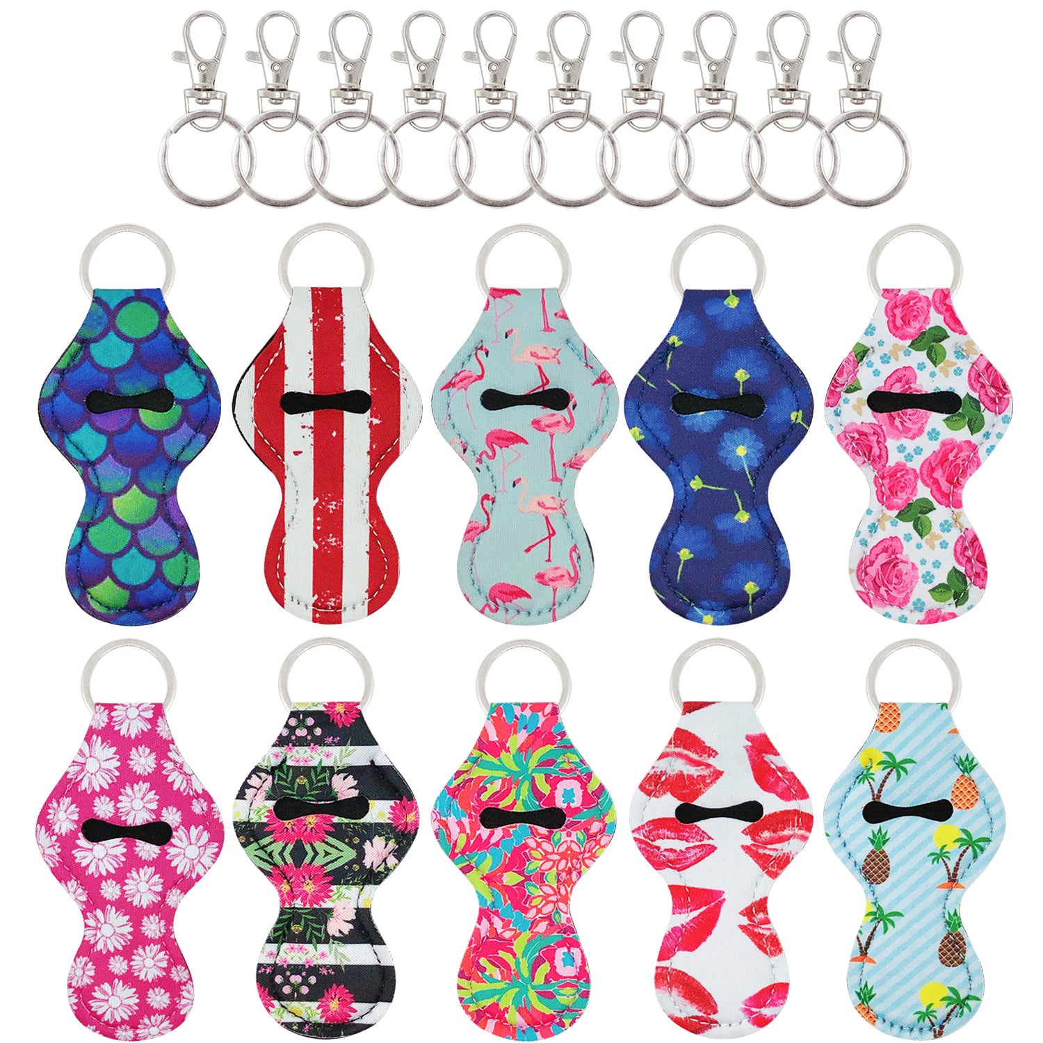 Wrapables 10 Pack Chapstick Holder Keychain with 10 Pieces Metal Clasps