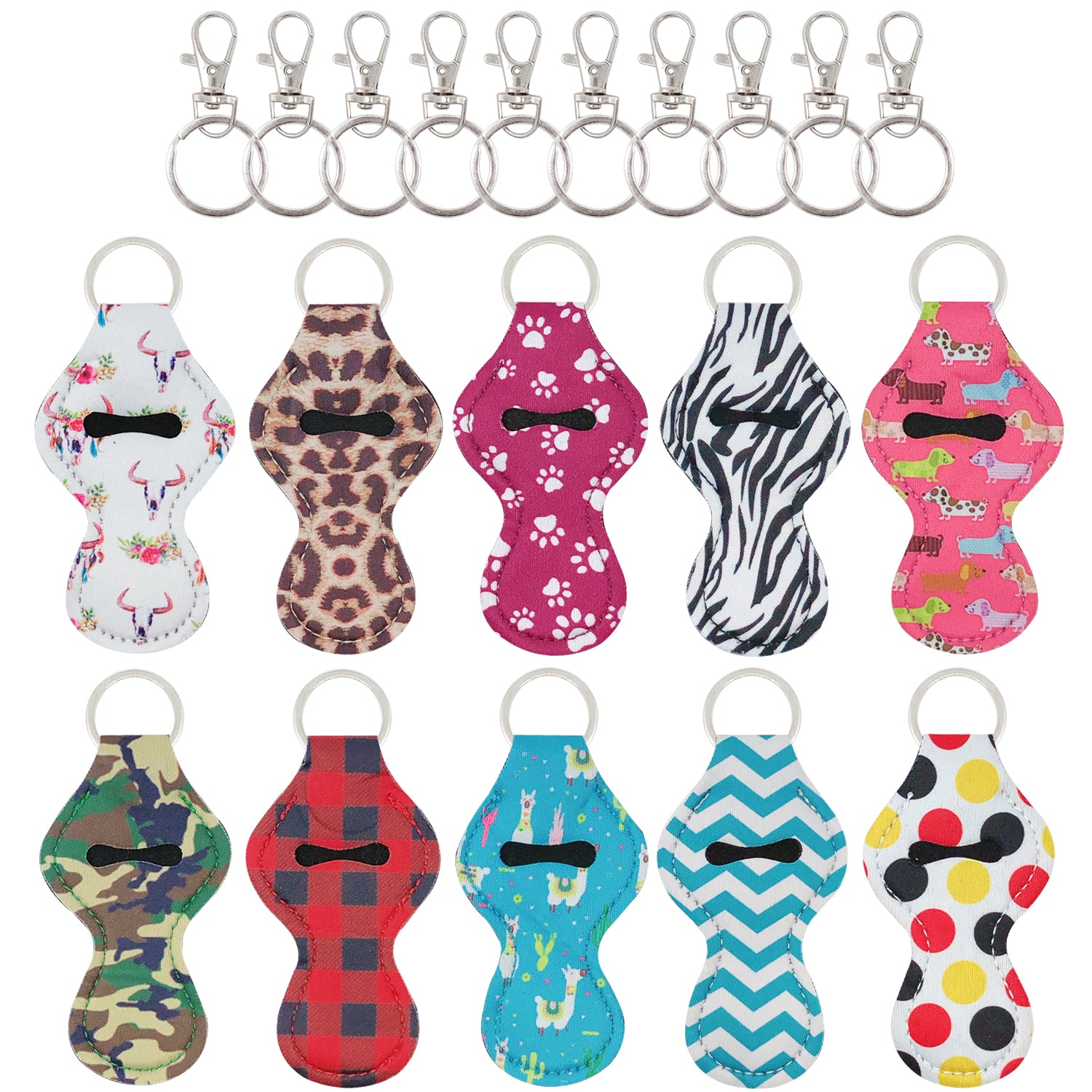 Wrapables 10 Pack Chapstick Holder Keychain with 10 Pieces Metal Clasps