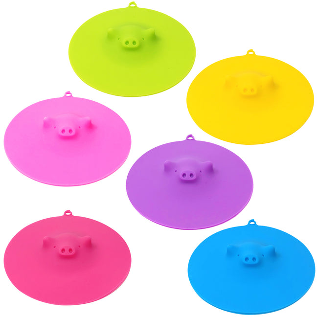 Wrapables Silicone Cup Lids, Large Anti-Dust Leak-Proof Coffee Mug Covers for Hot and Cold Drinks (Set of 6), Cute Piggies