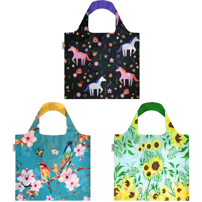 Wrapables Large Reusable Shopping Tote Bag with Outer Pouch (Set of 3)