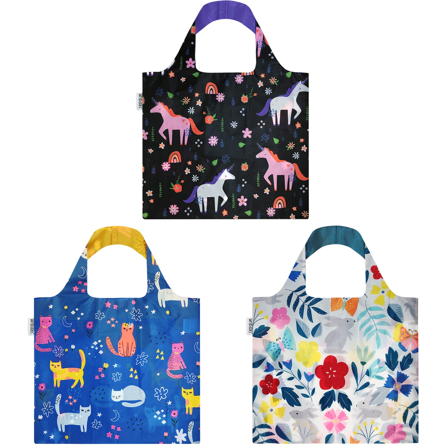 Wrapables Large Reusable Shopping Tote Bag with Outer Pouch (Set of 3)