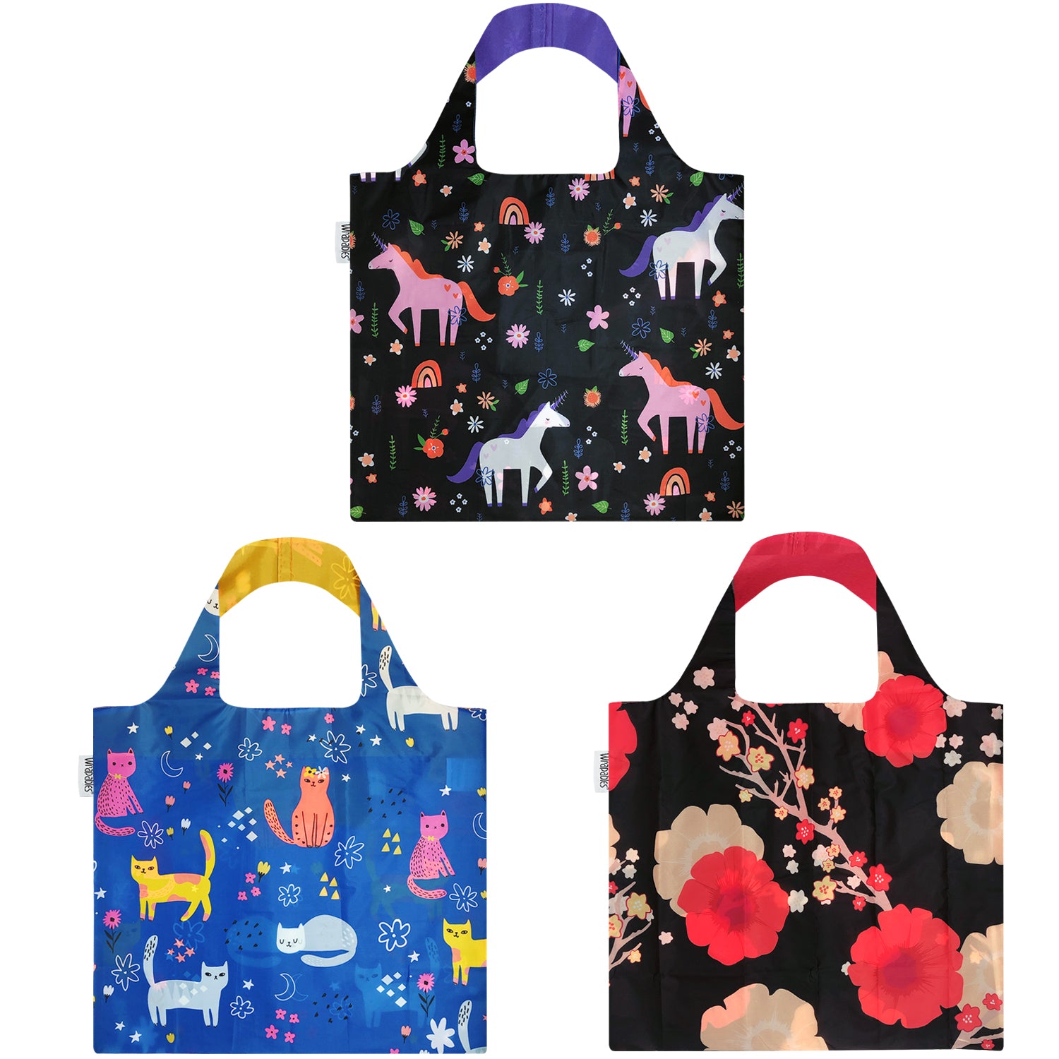Wrapables Large Reusable Shopping Tote Bag with Outer Pouch (Set of 3)