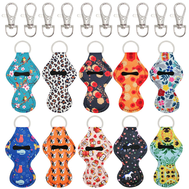 Wrapables 10 Pack Chapstick Holder Keychain with 10 Pieces Metal Clasps