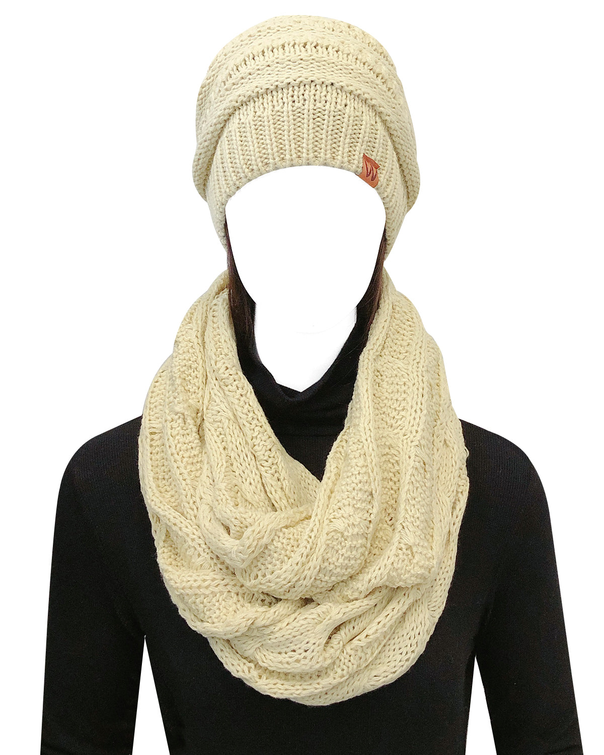 Wrapables Winter Warm Chunky Cable Knit Infinity Scarf and Beanie Set