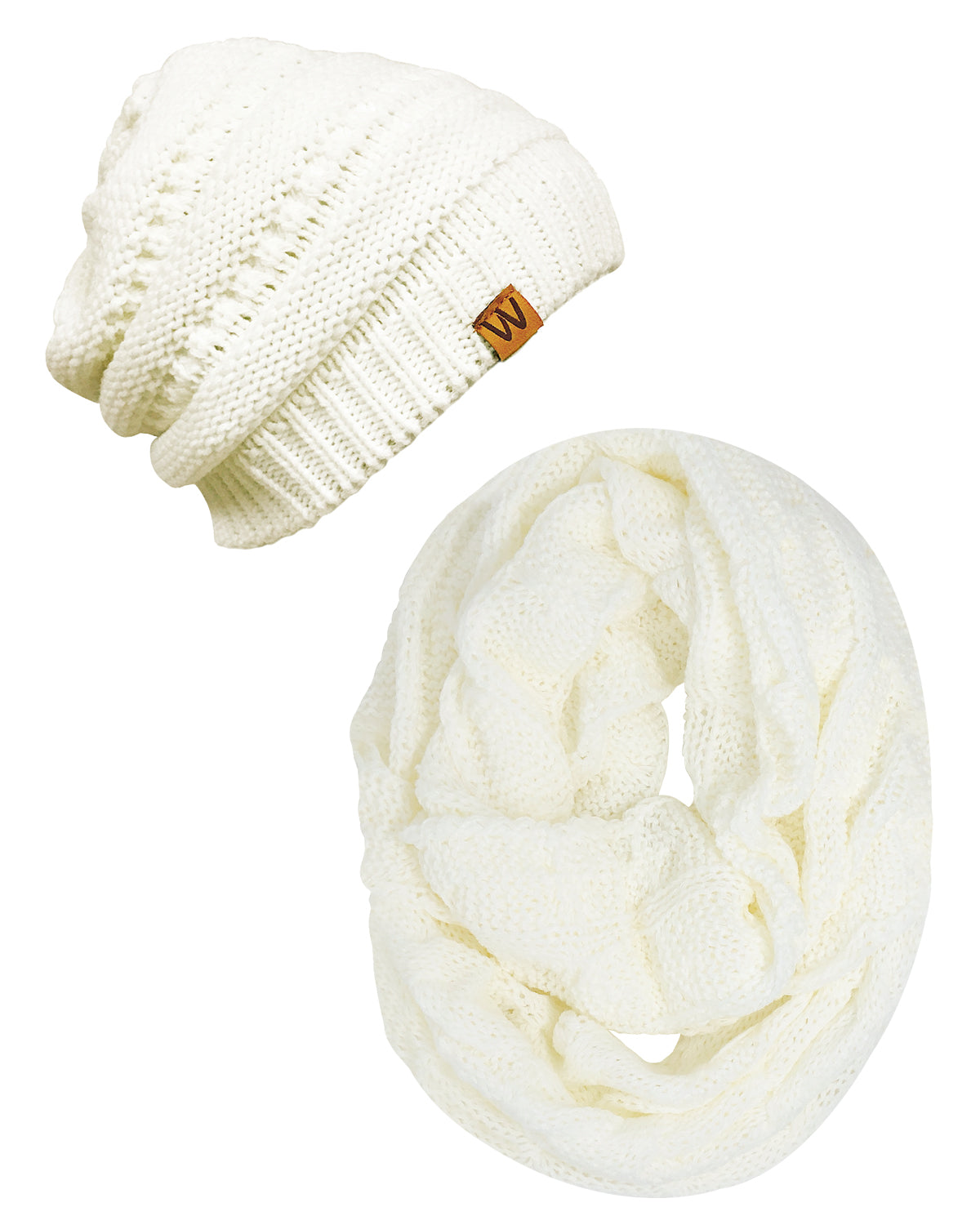 Wrapables Winter Warm Chunky Cable Knit Infinity Scarf and Beanie Set