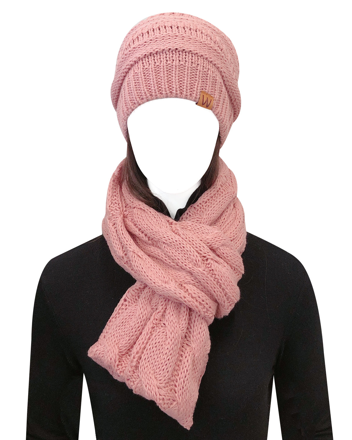 Wrapables Winter Warm Chunky Cable Knit Infinity Scarf and Beanie Set