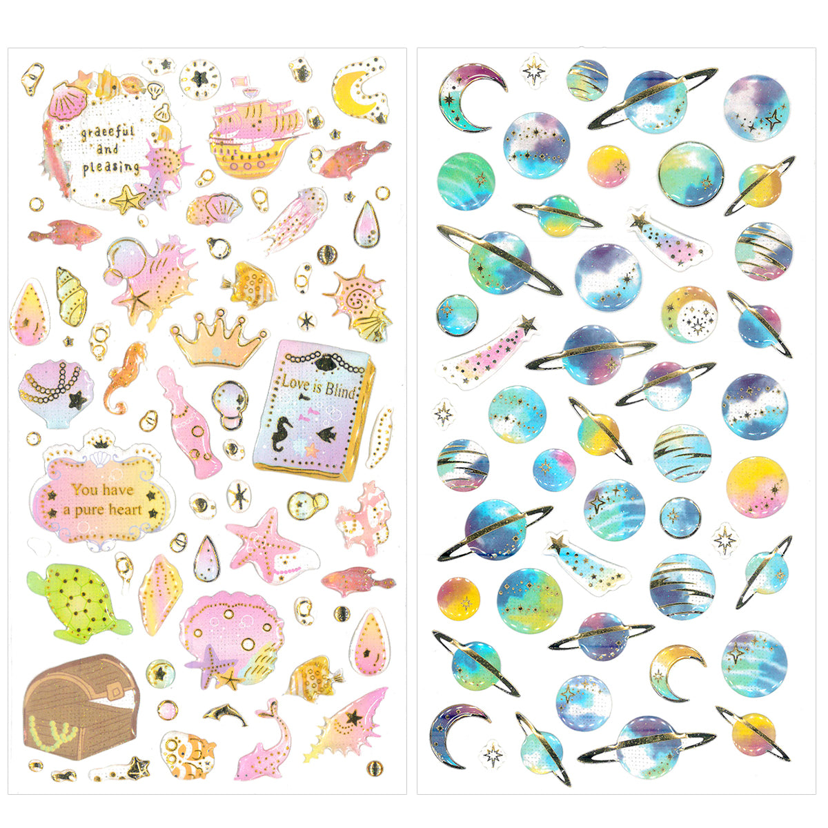 Wrapables 3D Epoxy Stickers for Scrapbooking, Journal, Planner, Decals for Phone or Notebook (4 Sheets)