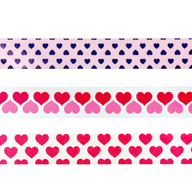 Wrapables Masking Tape Washi Tapes Valentine Hearts Washi Tape Set of 3