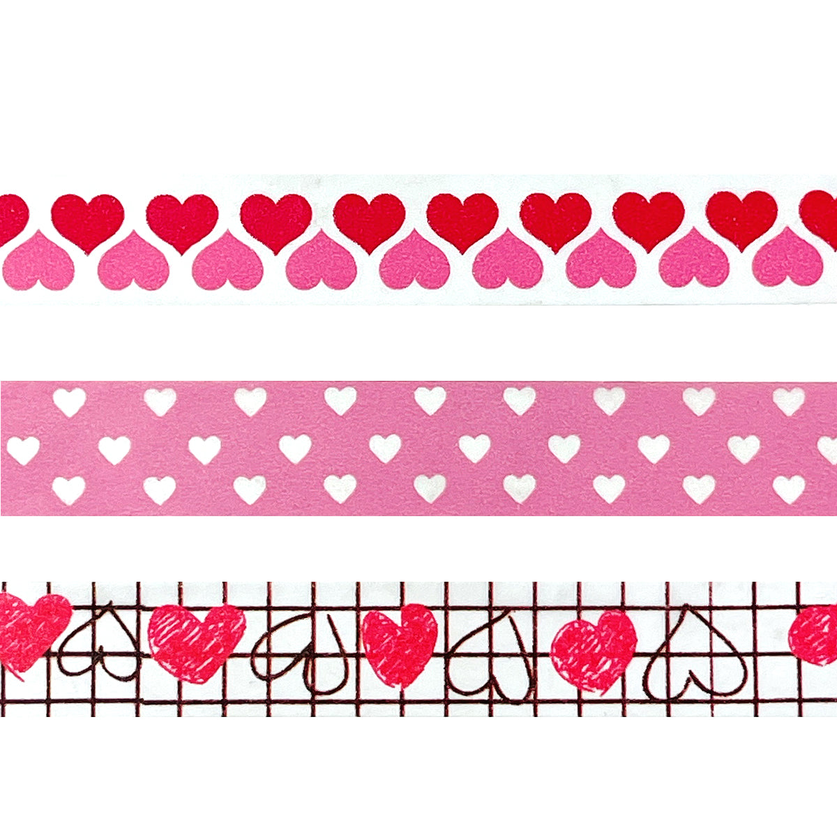 Wrapables Masking Tape Washi Tapes Valentine Hearts Washi Tape Set of 3