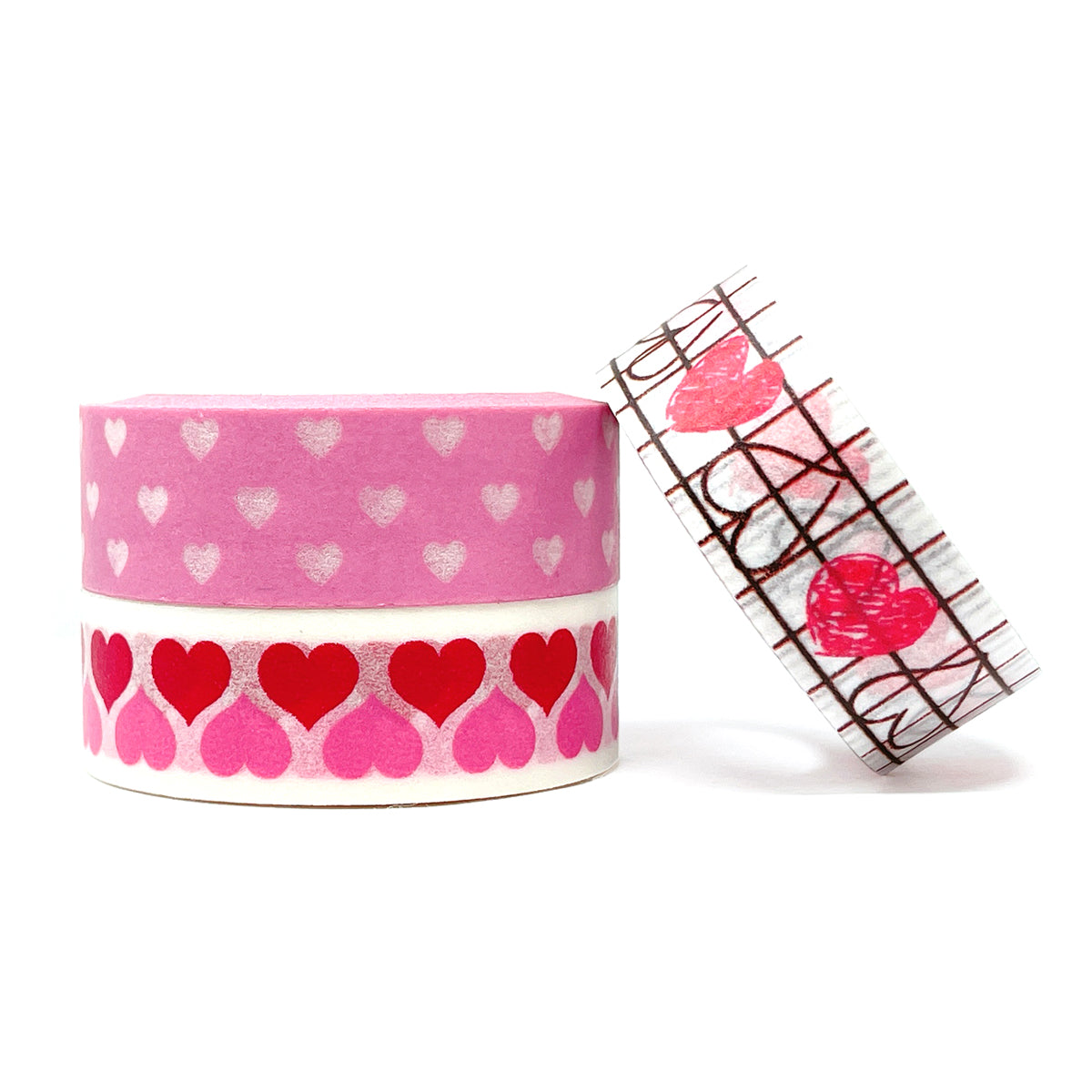 Wrapables Masking Tape Washi Tapes Valentine Hearts Washi Tape Set of 3