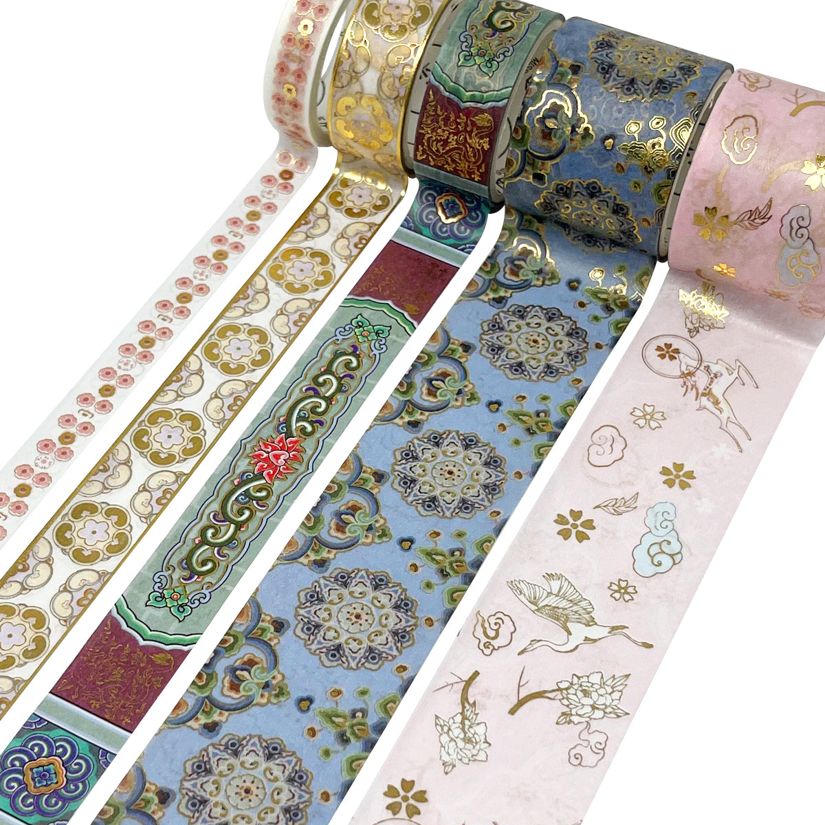 Wrapables Decorative Gold Foil Washi Tape and Sticker Set for Stationery, Diary, Card Making (10 Rolls & 10 Sheets)