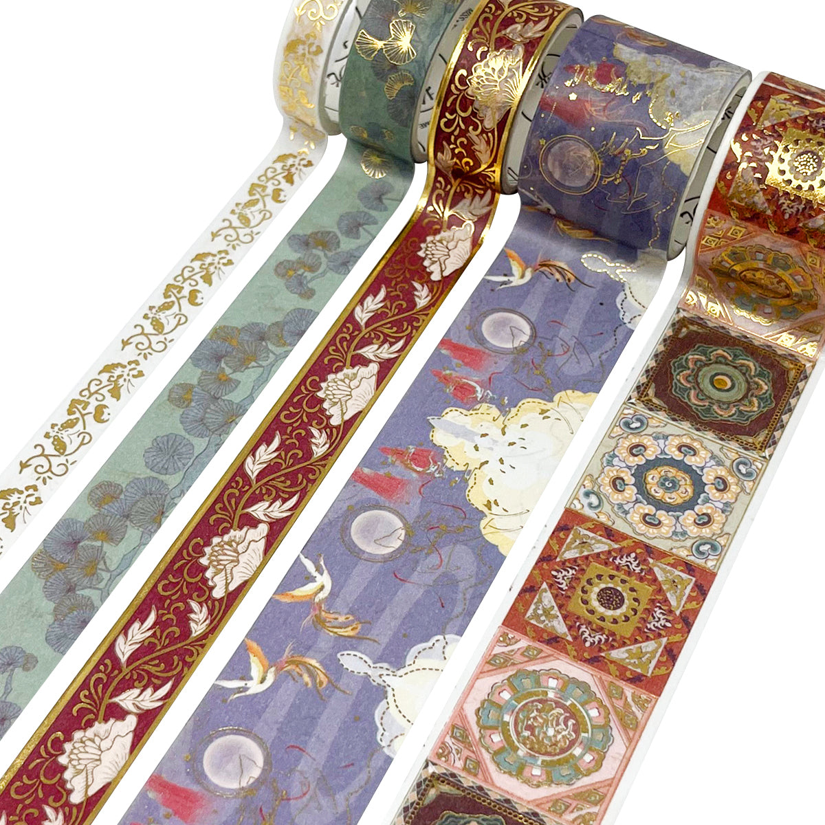 Wrapables Decorative Gold Foil Washi Tape and Sticker Set for Stationery, Diary, Card Making (10 Rolls & 10 Sheets)