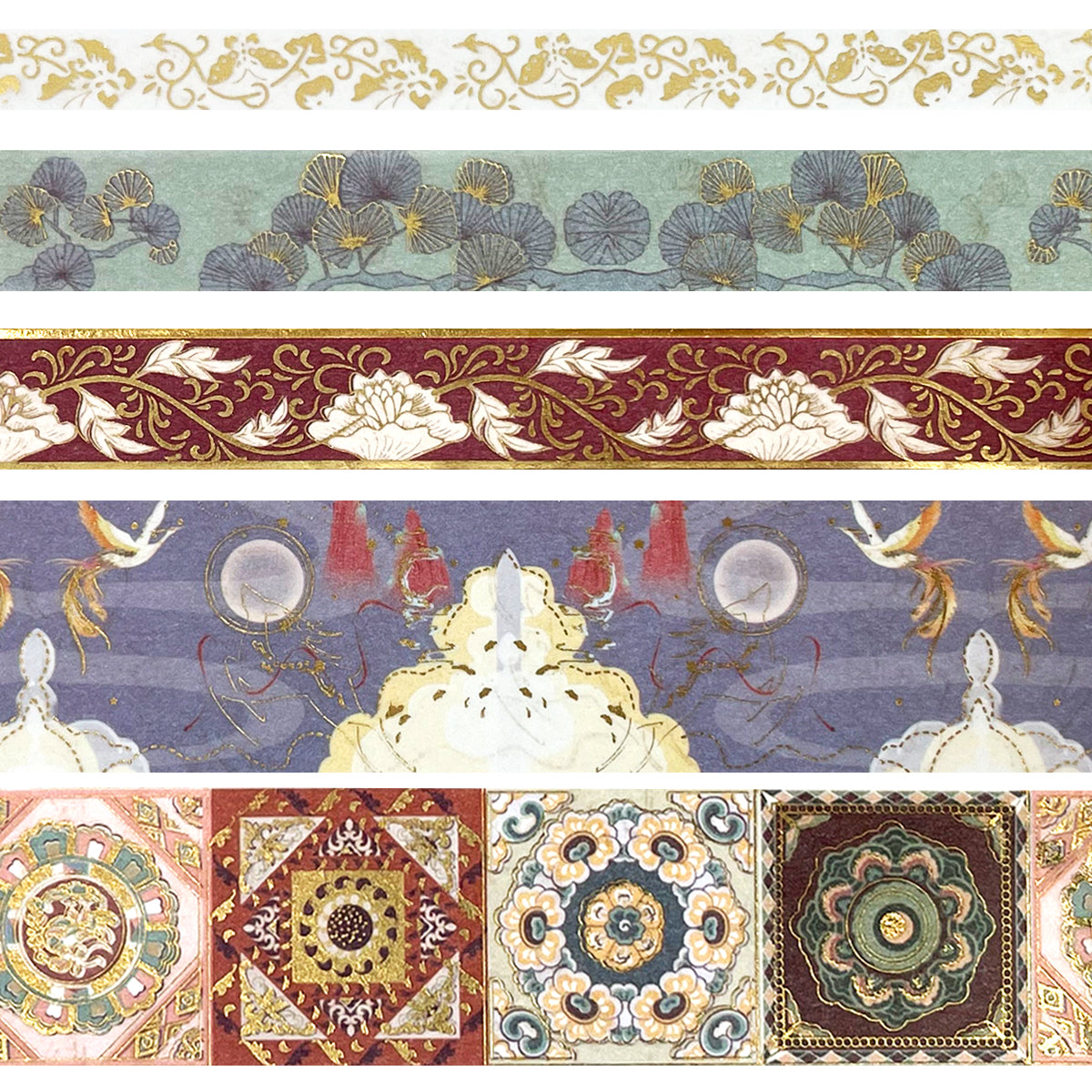 Wrapables Decorative Gold Foil Washi Tape and Sticker Set for Stationery, Diary, Card Making (10 Rolls & 10 Sheets)