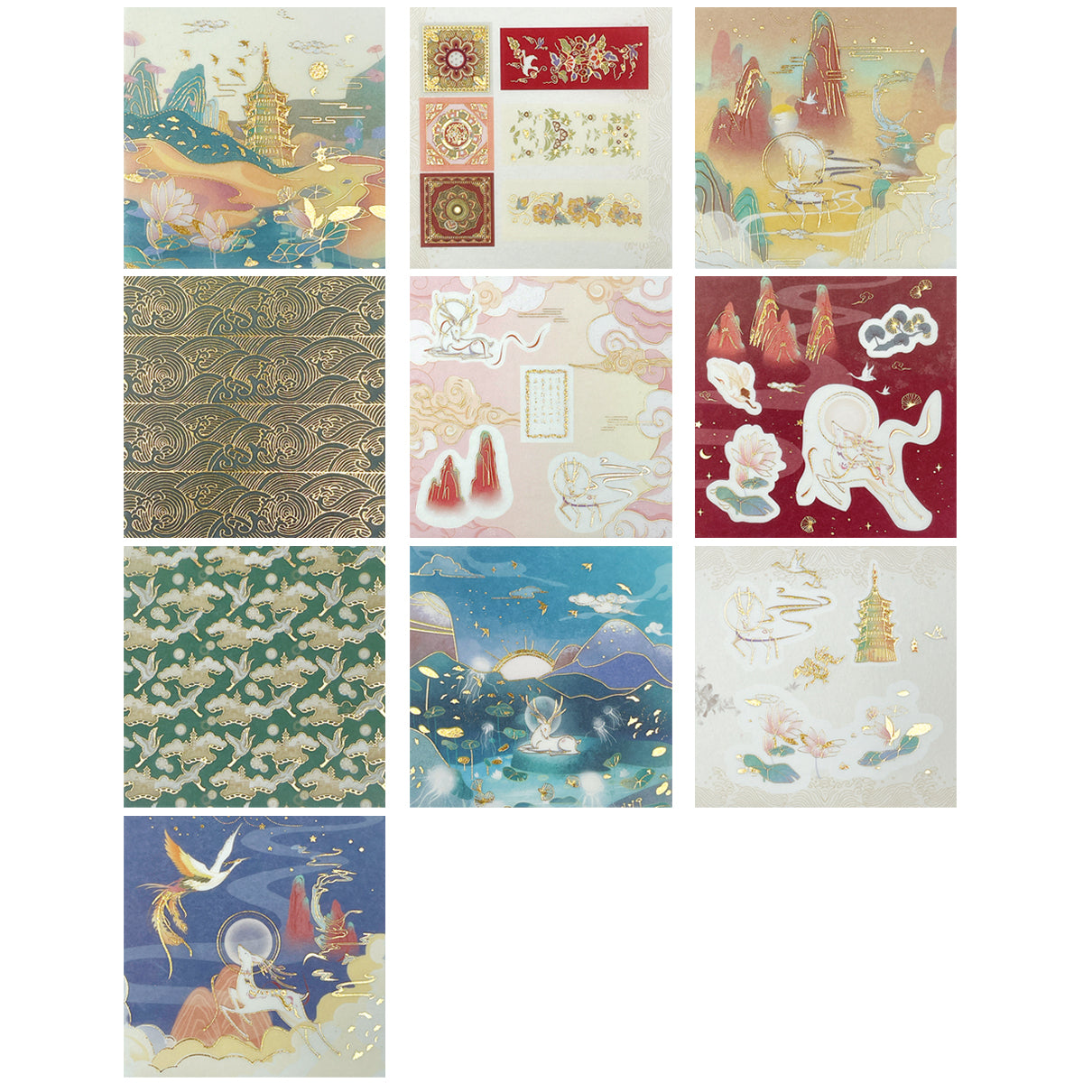 Wrapables Decorative Gold Foil Washi Tape and Sticker Set for Stationery, Diary, Card Making (10 Rolls & 10 Sheets)