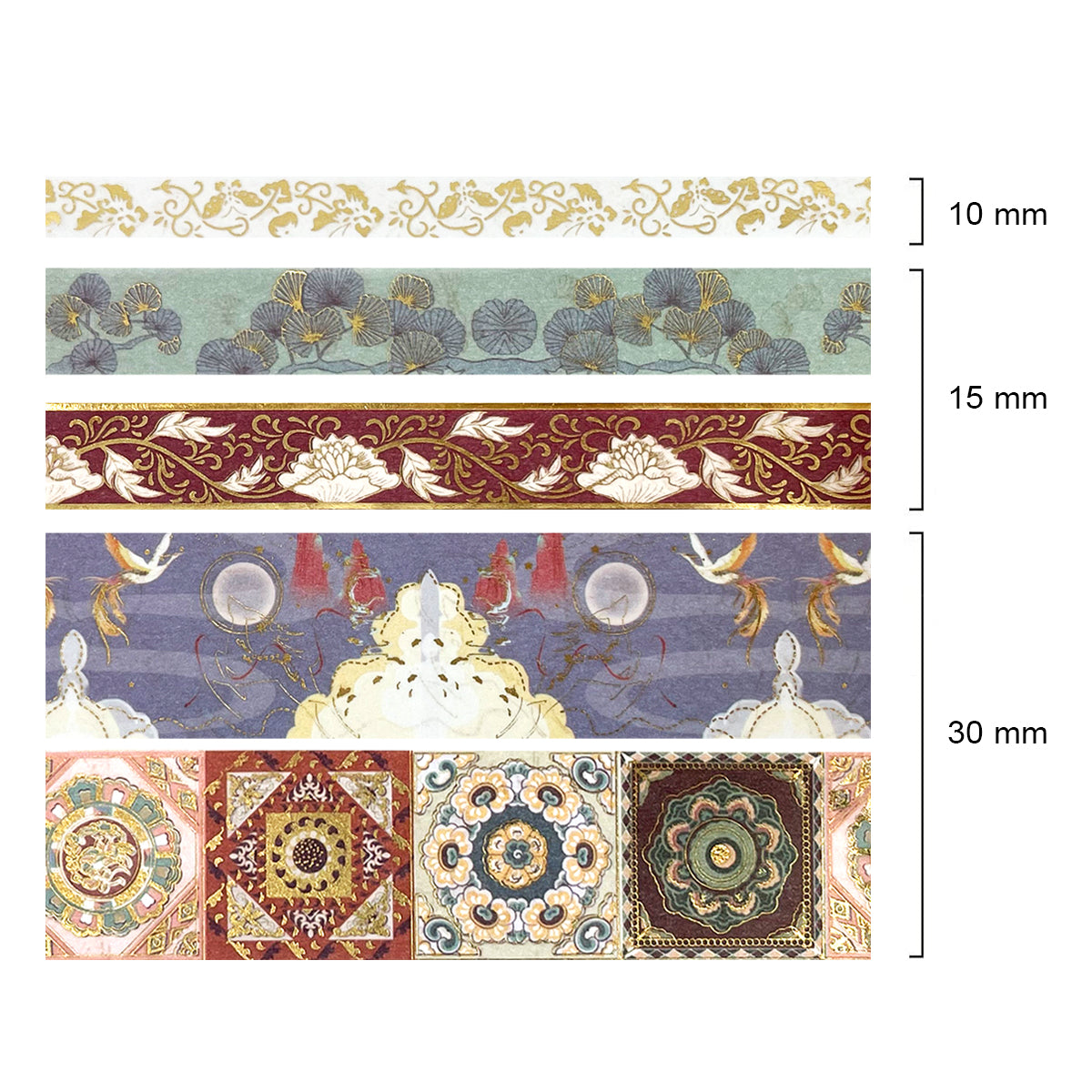 Wrapables Decorative Gold Foil Washi Tape and Sticker Set for Stationery, Diary, Card Making (10 Rolls & 10 Sheets)