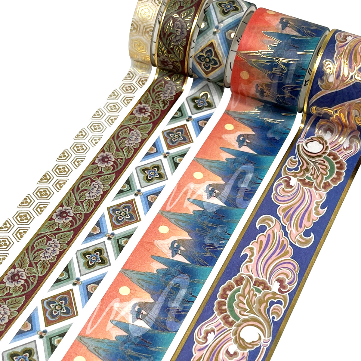 Wrapables Decorative Gold Foil Washi Tape and Sticker Set for Stationery, Diary, Card Making (10 Rolls & 10 Sheets)