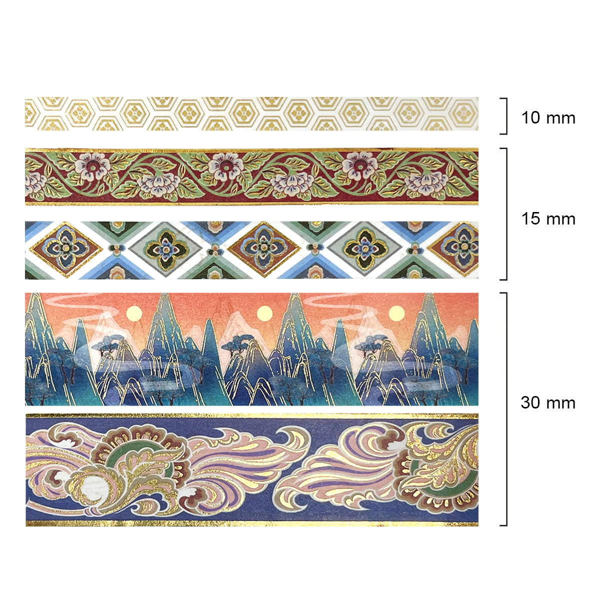 Wrapables Decorative Gold Foil Washi Tape and Sticker Set for Stationery, Diary, Card Making (10 Rolls & 10 Sheets)