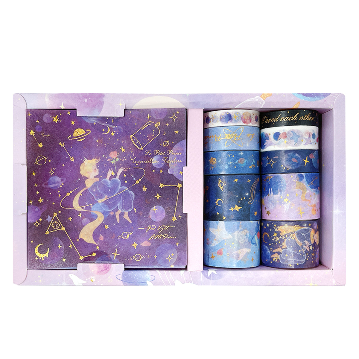 Wrapables Decorative Gold Foil Washi Tape and Sticker Set for Stationery, Diary, Card Making (10 Rolls & 10 Sheets)