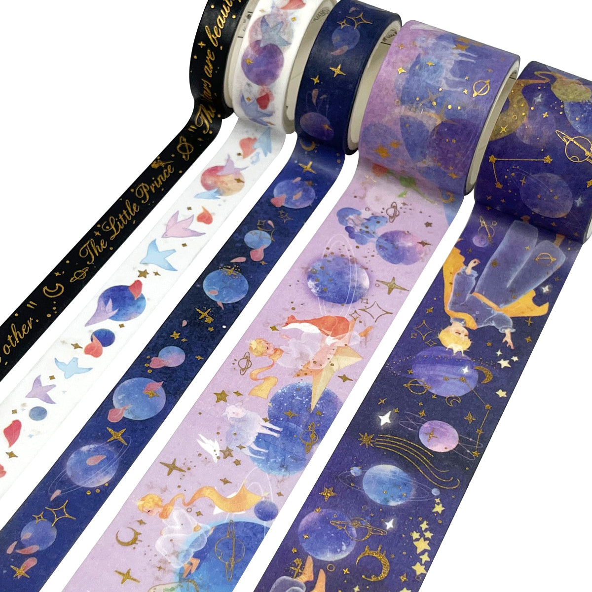 Wrapables Decorative Gold Foil Washi Tape and Sticker Set for Stationery, Diary, Card Making (10 Rolls & 10 Sheets)