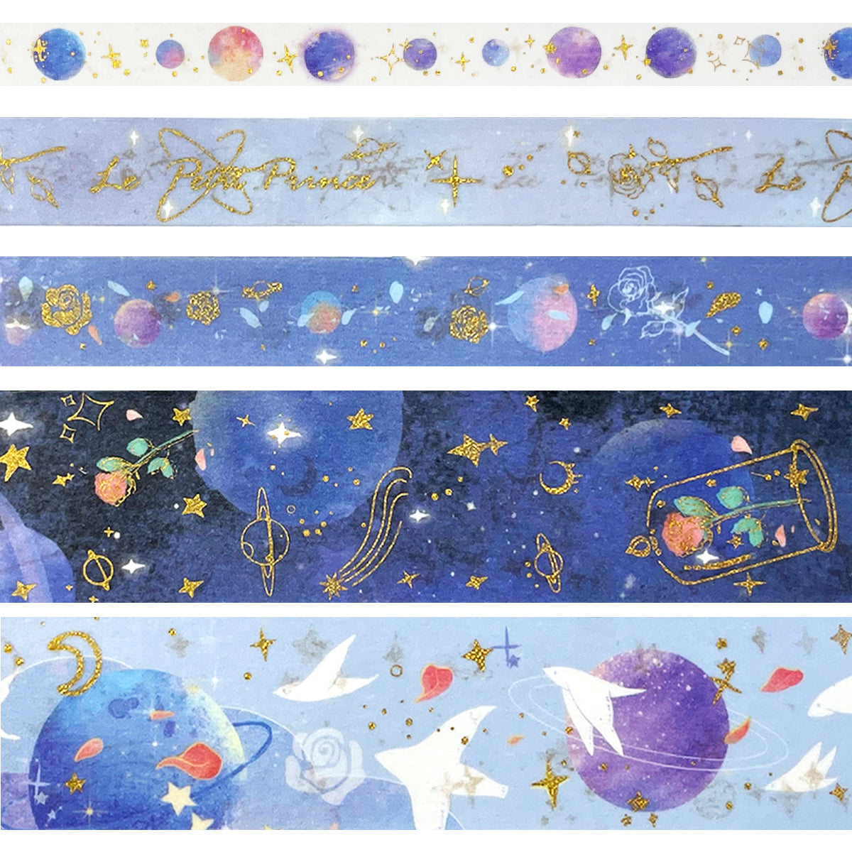 Wrapables Decorative Gold Foil Washi Tape and Sticker Set for Stationery, Diary, Card Making (10 Rolls & 10 Sheets)