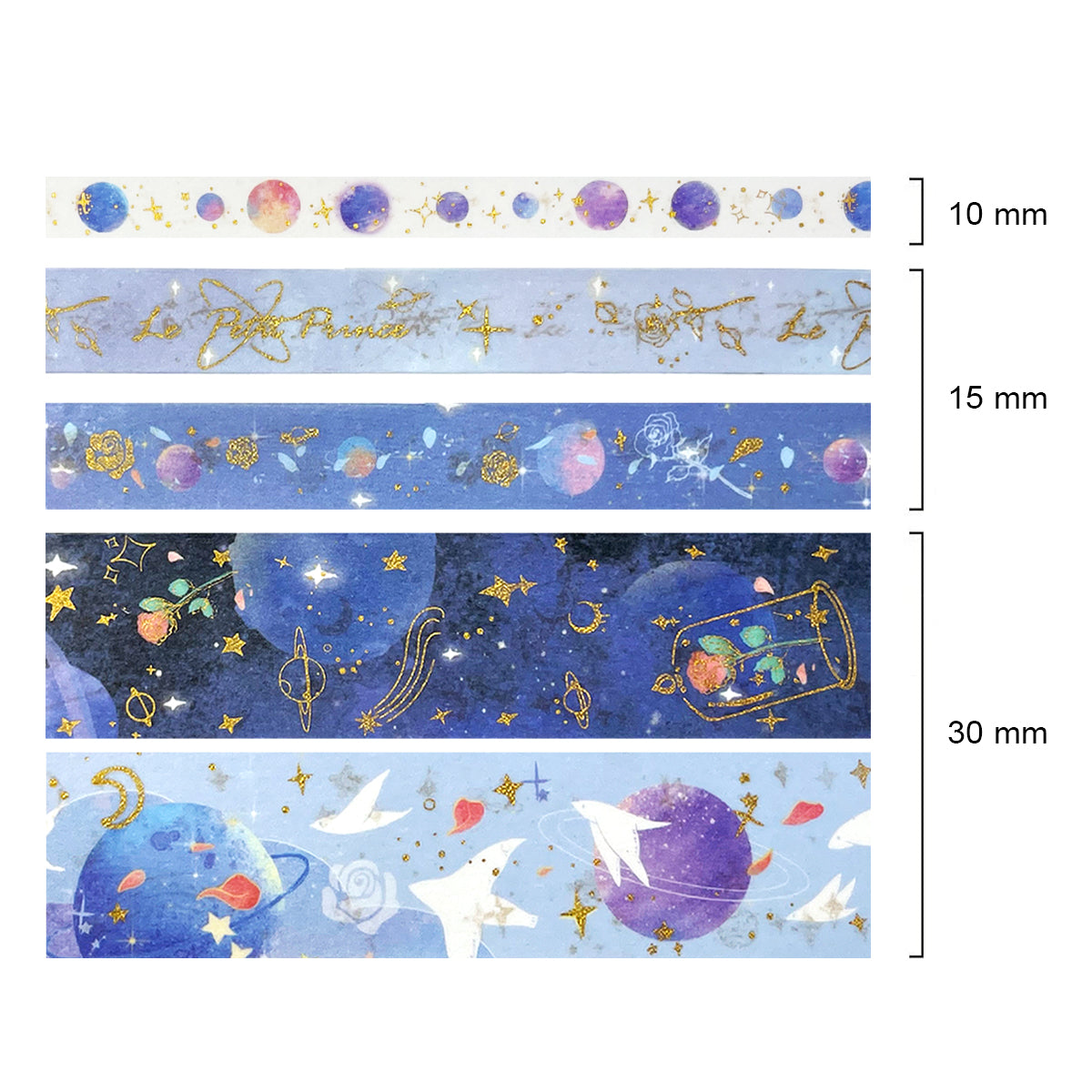 Wrapables Decorative Gold Foil Washi Tape and Sticker Set for Stationery, Diary, Card Making (10 Rolls & 10 Sheets)